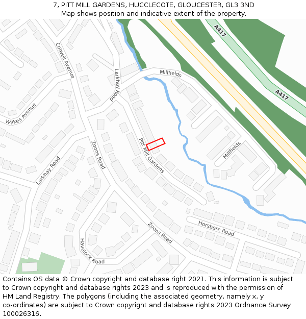 7, PITT MILL GARDENS, HUCCLECOTE, GLOUCESTER, GL3 3ND: Location map and indicative extent of plot