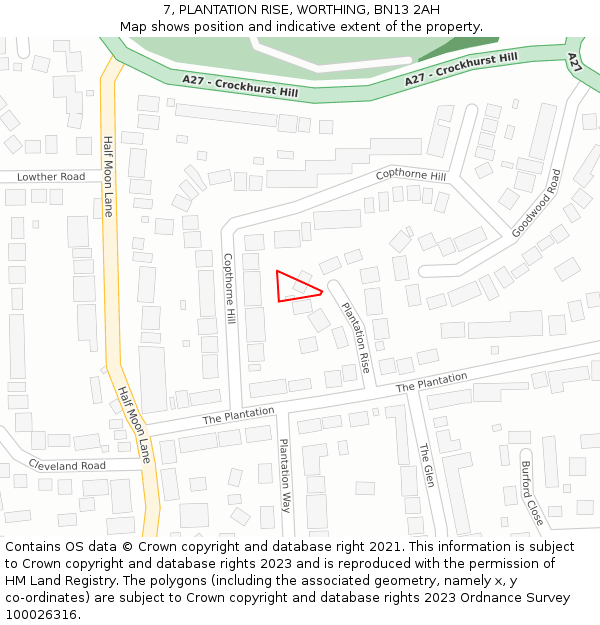 7, PLANTATION RISE, WORTHING, BN13 2AH: Location map and indicative extent of plot