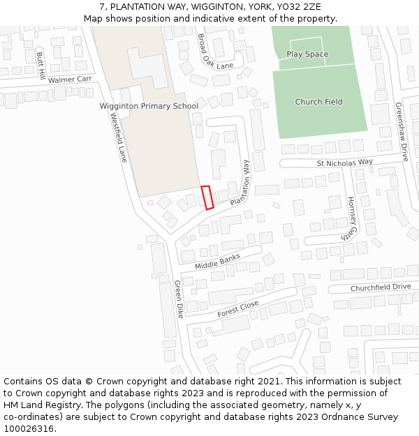 7, PLANTATION WAY, WIGGINTON, YORK, YO32 2ZE: Location map and indicative extent of plot