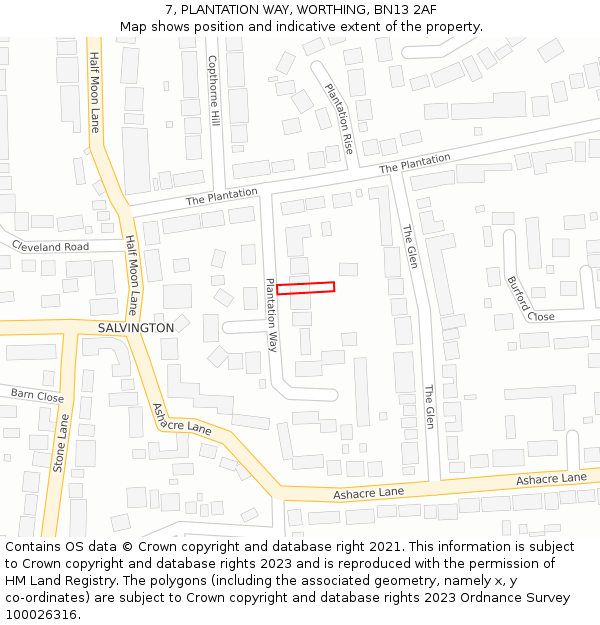 7, PLANTATION WAY, WORTHING, BN13 2AF: Location map and indicative extent of plot