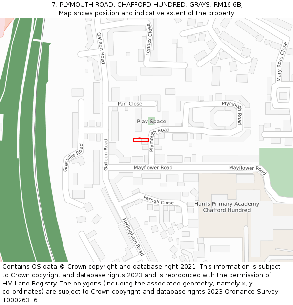 7, PLYMOUTH ROAD, CHAFFORD HUNDRED, GRAYS, RM16 6BJ: Location map and indicative extent of plot