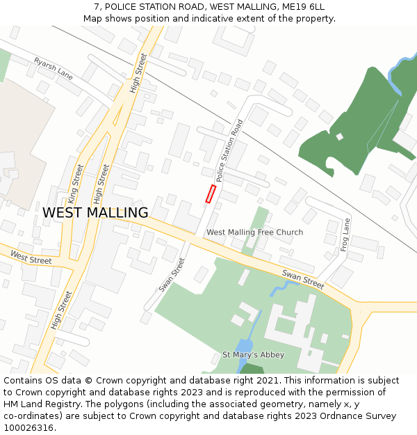 7, POLICE STATION ROAD, WEST MALLING, ME19 6LL: Location map and indicative extent of plot