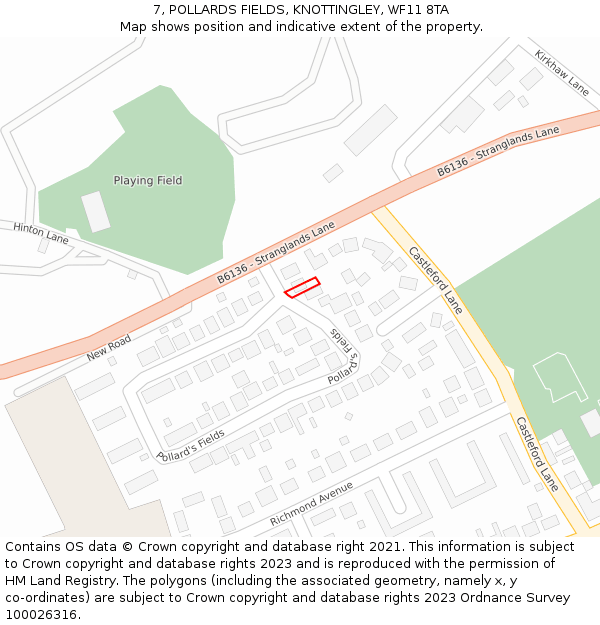 7, POLLARDS FIELDS, KNOTTINGLEY, WF11 8TA: Location map and indicative extent of plot