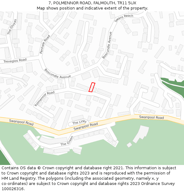 7, POLMENNOR ROAD, FALMOUTH, TR11 5UX: Location map and indicative extent of plot