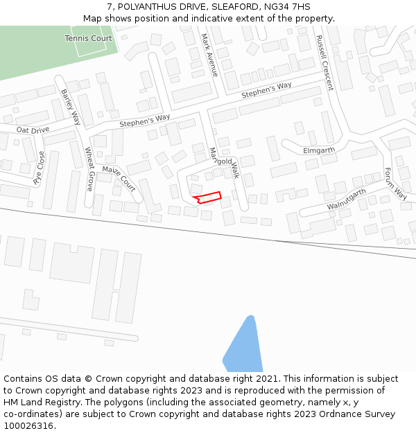 7, POLYANTHUS DRIVE, SLEAFORD, NG34 7HS: Location map and indicative extent of plot