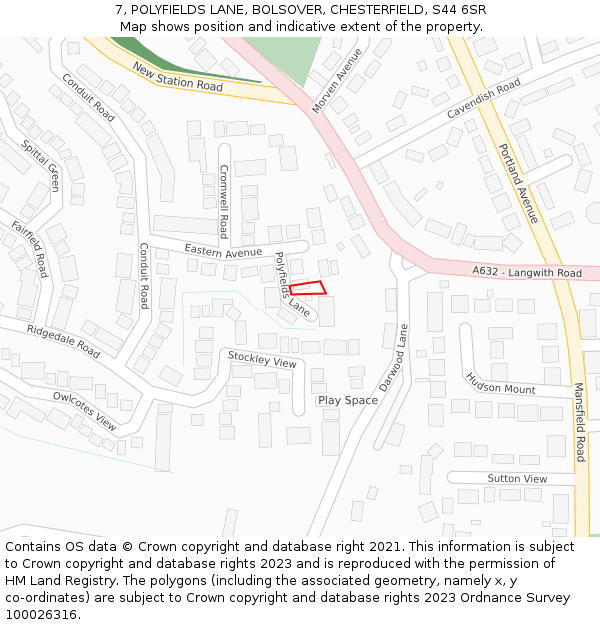 7, POLYFIELDS LANE, BOLSOVER, CHESTERFIELD, S44 6SR: Location map and indicative extent of plot