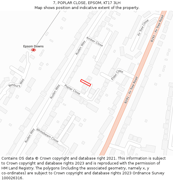 7, POPLAR CLOSE, EPSOM, KT17 3LH: Location map and indicative extent of plot