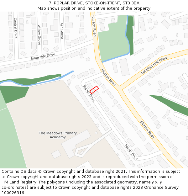 7, POPLAR DRIVE, STOKE-ON-TRENT, ST3 3BA: Location map and indicative extent of plot