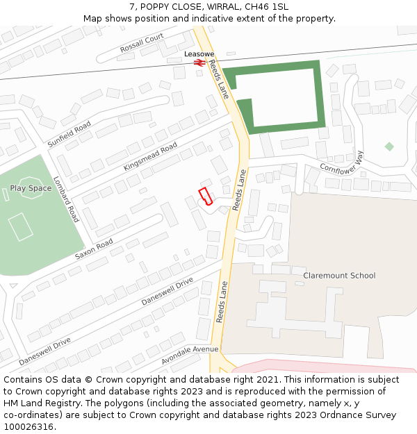 7, POPPY CLOSE, WIRRAL, CH46 1SL: Location map and indicative extent of plot