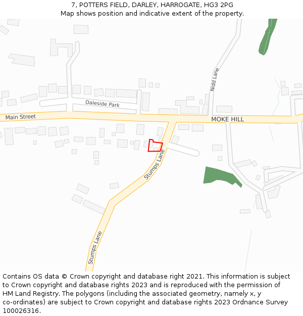 7, POTTERS FIELD, DARLEY, HARROGATE, HG3 2PG: Location map and indicative extent of plot