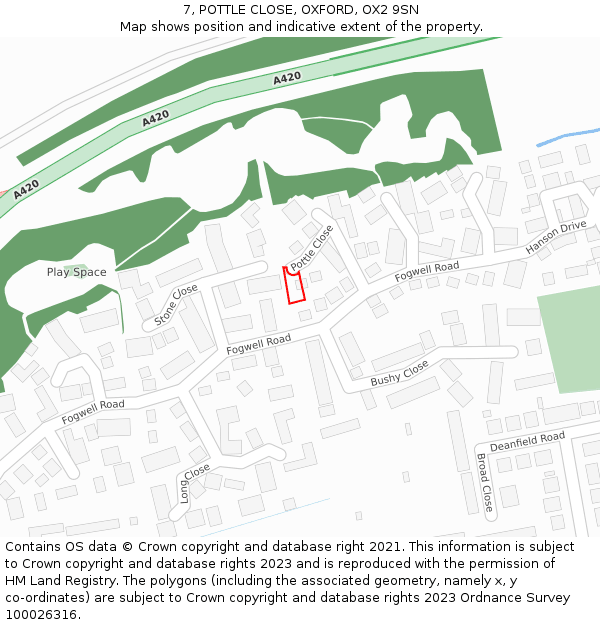 7, POTTLE CLOSE, OXFORD, OX2 9SN: Location map and indicative extent of plot