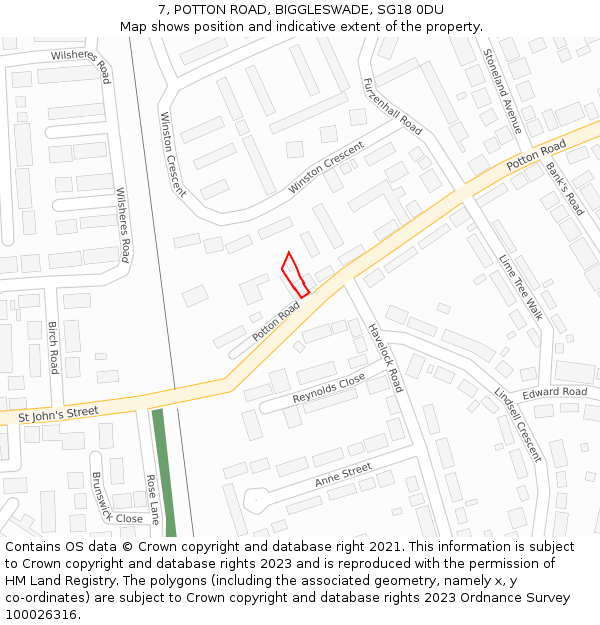 7, POTTON ROAD, BIGGLESWADE, SG18 0DU: Location map and indicative extent of plot