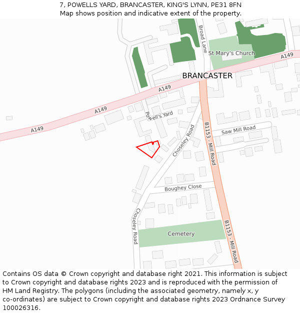 7, POWELLS YARD, BRANCASTER, KING'S LYNN, PE31 8FN: Location map and indicative extent of plot