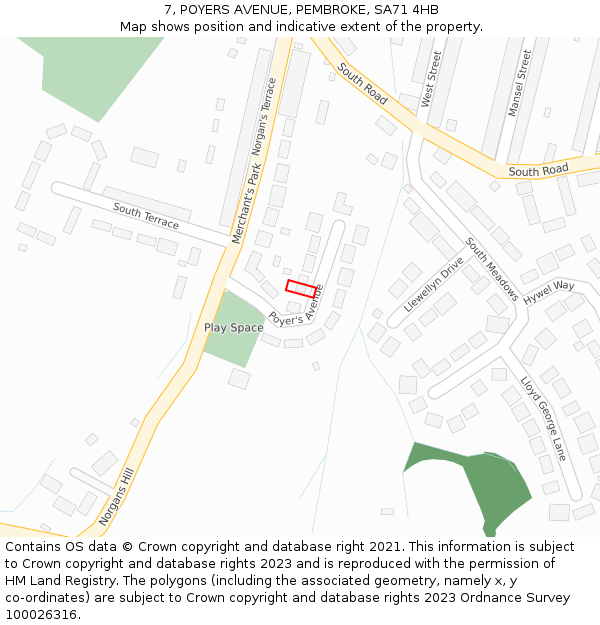 7, POYERS AVENUE, PEMBROKE, SA71 4HB: Location map and indicative extent of plot