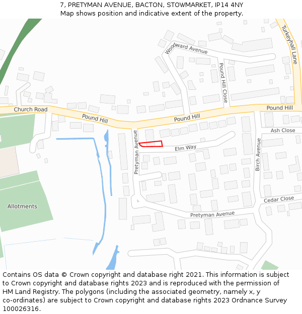 7, PRETYMAN AVENUE, BACTON, STOWMARKET, IP14 4NY: Location map and indicative extent of plot