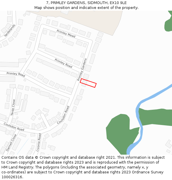 7, PRIMLEY GARDENS, SIDMOUTH, EX10 9LE: Location map and indicative extent of plot