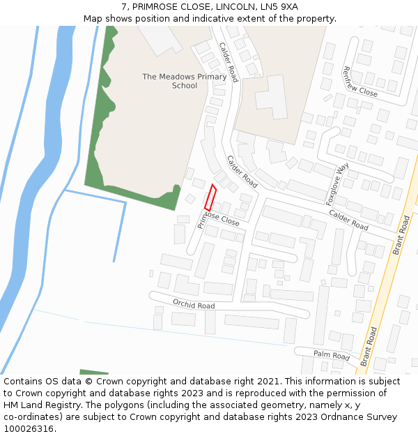 7, PRIMROSE CLOSE, LINCOLN, LN5 9XA: Location map and indicative extent of plot