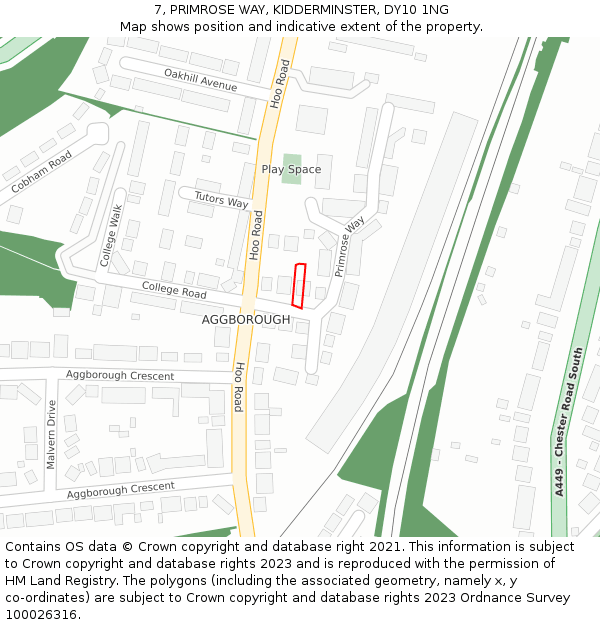 7, PRIMROSE WAY, KIDDERMINSTER, DY10 1NG: Location map and indicative extent of plot