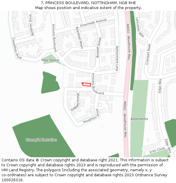 7, PRINCESS BOULEVARD, NOTTINGHAM, NG8 6HE: Location map and indicative extent of plot