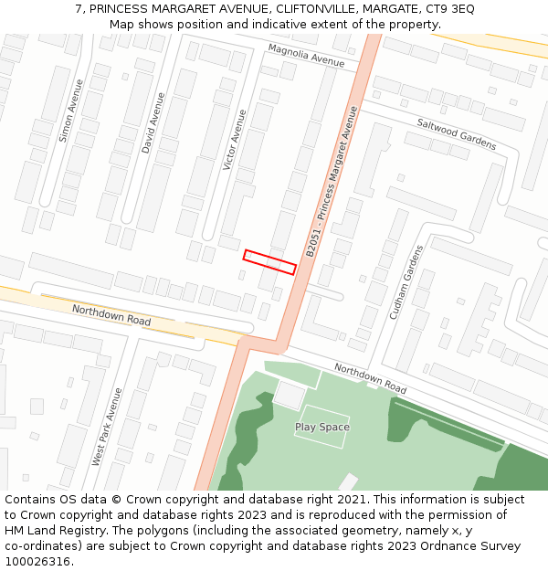 7, PRINCESS MARGARET AVENUE, CLIFTONVILLE, MARGATE, CT9 3EQ: Location map and indicative extent of plot