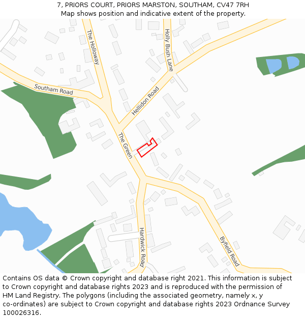 7, PRIORS COURT, PRIORS MARSTON, SOUTHAM, CV47 7RH: Location map and indicative extent of plot