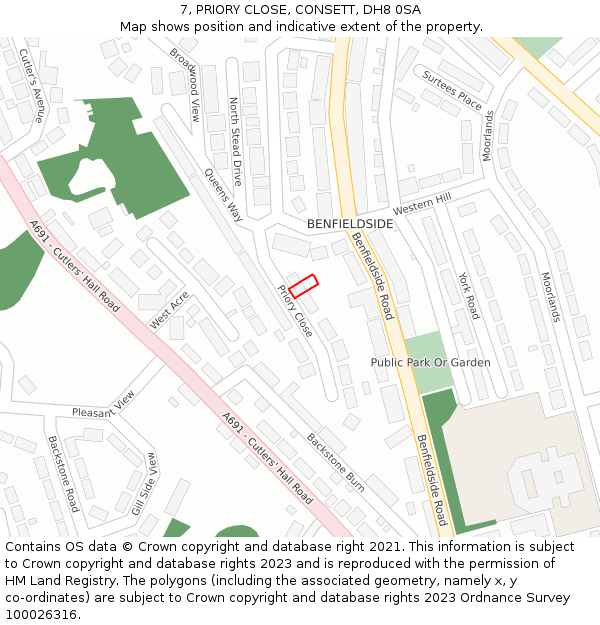 7, PRIORY CLOSE, CONSETT, DH8 0SA: Location map and indicative extent of plot