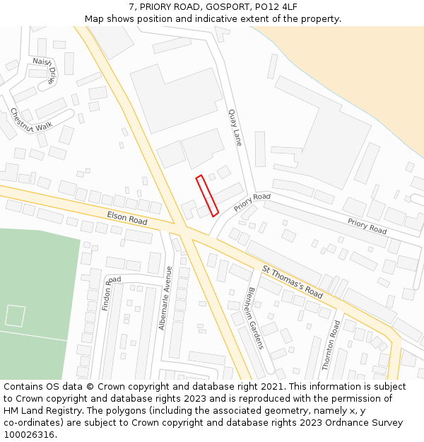 7, PRIORY ROAD, GOSPORT, PO12 4LF: Location map and indicative extent of plot