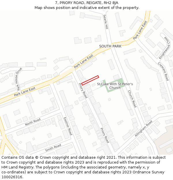 7, PRIORY ROAD, REIGATE, RH2 8JA: Location map and indicative extent of plot