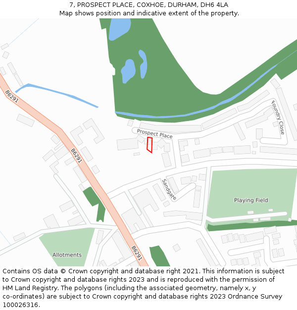 7, PROSPECT PLACE, COXHOE, DURHAM, DH6 4LA: Location map and indicative extent of plot