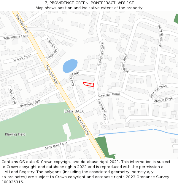 7, PROVIDENCE GREEN, PONTEFRACT, WF8 1ST: Location map and indicative extent of plot