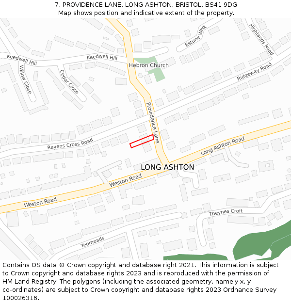 7, PROVIDENCE LANE, LONG ASHTON, BRISTOL, BS41 9DG: Location map and indicative extent of plot