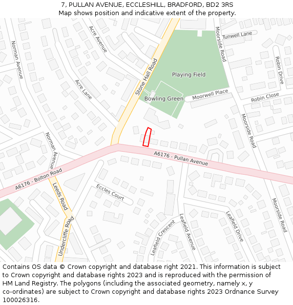 7, PULLAN AVENUE, ECCLESHILL, BRADFORD, BD2 3RS: Location map and indicative extent of plot