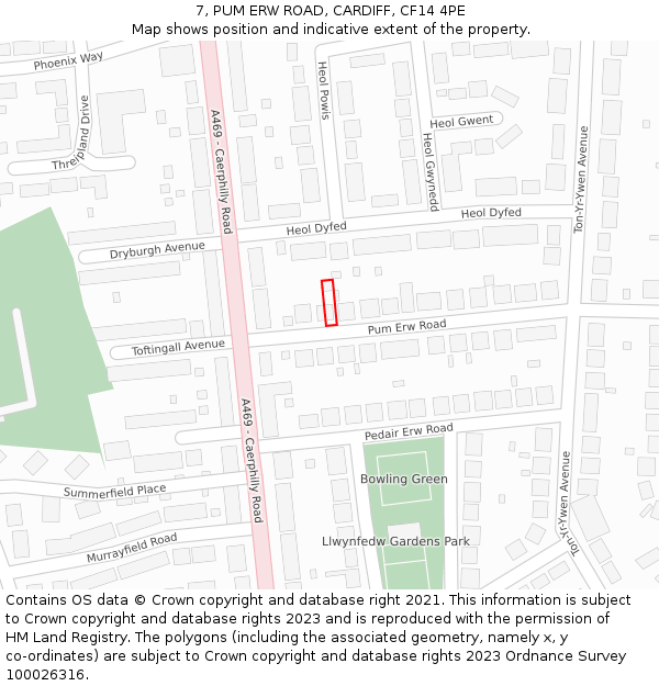 7, PUM ERW ROAD, CARDIFF, CF14 4PE: Location map and indicative extent of plot