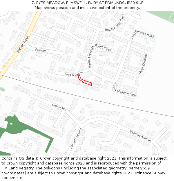 7, PYES MEADOW, ELMSWELL, BURY ST EDMUNDS, IP30 9UF: Location map and indicative extent of plot