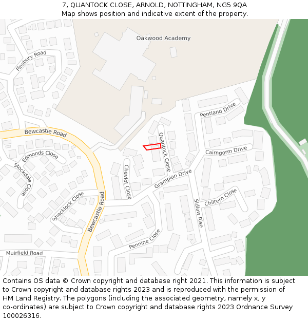 7, QUANTOCK CLOSE, ARNOLD, NOTTINGHAM, NG5 9QA: Location map and indicative extent of plot