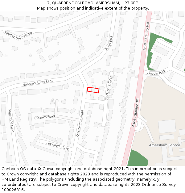 7, QUARRENDON ROAD, AMERSHAM, HP7 9EB: Location map and indicative extent of plot