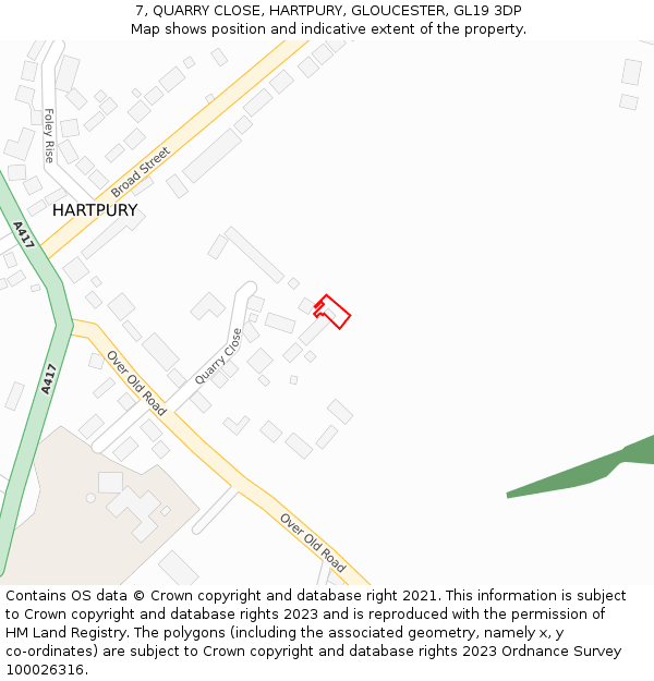 7, QUARRY CLOSE, HARTPURY, GLOUCESTER, GL19 3DP: Location map and indicative extent of plot
