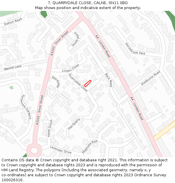 7, QUARRYDALE CLOSE, CALNE, SN11 0BG: Location map and indicative extent of plot