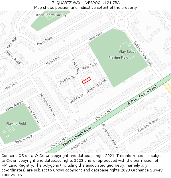 7, QUARTZ WAY, LIVERPOOL, L21 7RA: Location map and indicative extent of plot