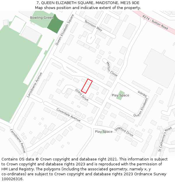 7, QUEEN ELIZABETH SQUARE, MAIDSTONE, ME15 9DE: Location map and indicative extent of plot