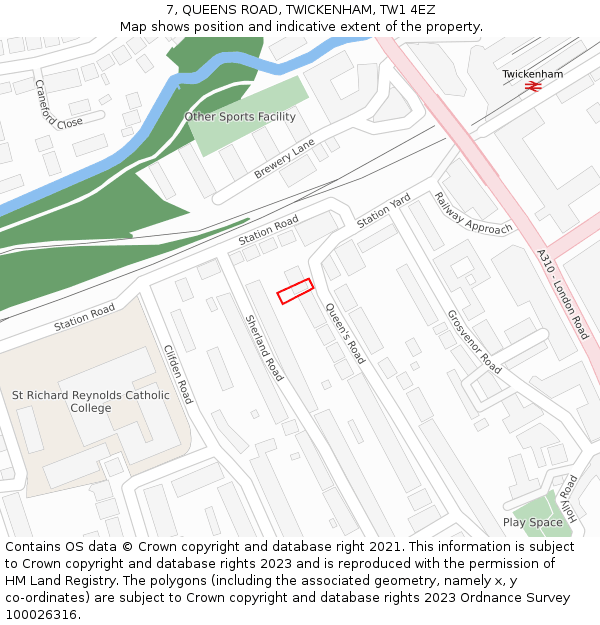 7, QUEENS ROAD, TWICKENHAM, TW1 4EZ: Location map and indicative extent of plot