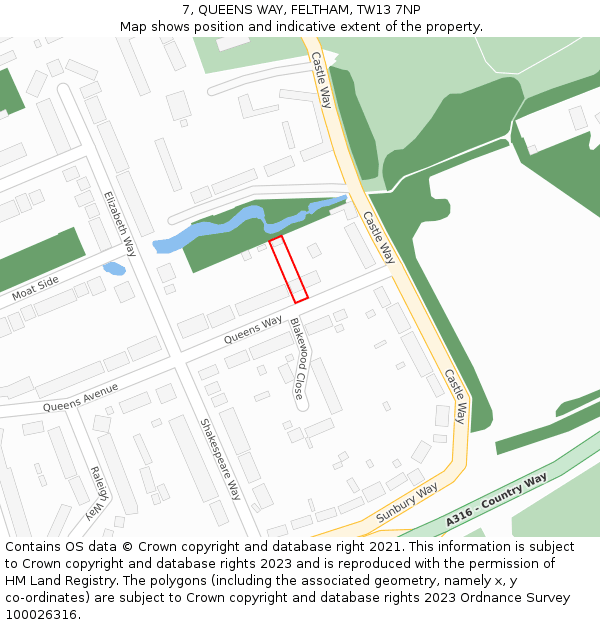 7, QUEENS WAY, FELTHAM, TW13 7NP: Location map and indicative extent of plot