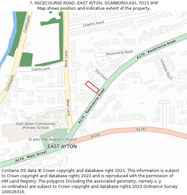 7, RACECOURSE ROAD, EAST AYTON, SCARBOROUGH, YO13 9HP: Location map and indicative extent of plot