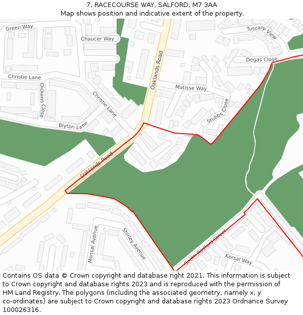 7, RACECOURSE WAY, SALFORD, M7 3AA: Location map and indicative extent of plot