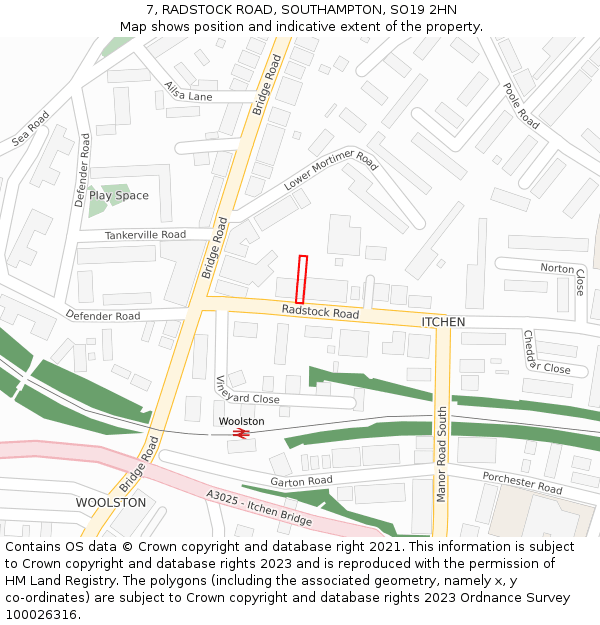 7, RADSTOCK ROAD, SOUTHAMPTON, SO19 2HN: Location map and indicative extent of plot