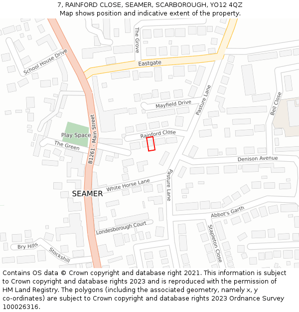 7, RAINFORD CLOSE, SEAMER, SCARBOROUGH, YO12 4QZ: Location map and indicative extent of plot