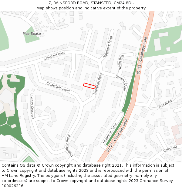 7, RAINSFORD ROAD, STANSTED, CM24 8DU: Location map and indicative extent of plot