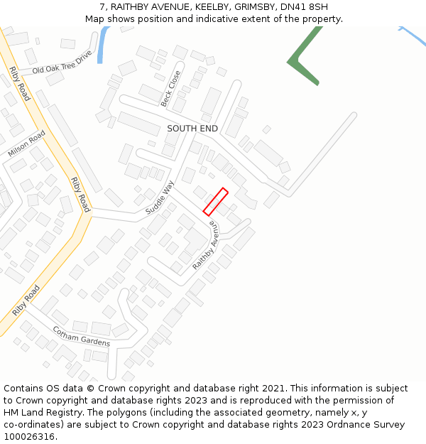 7, RAITHBY AVENUE, KEELBY, GRIMSBY, DN41 8SH: Location map and indicative extent of plot