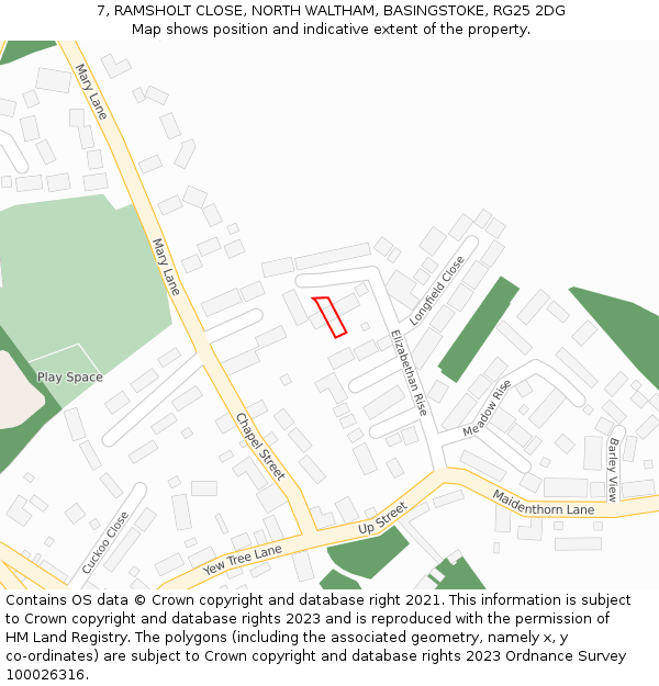 7, RAMSHOLT CLOSE, NORTH WALTHAM, BASINGSTOKE, RG25 2DG: Location map and indicative extent of plot