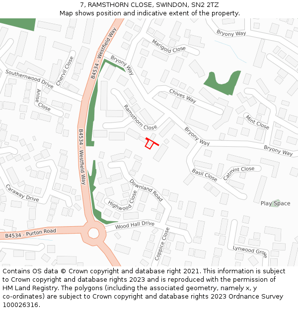 7, RAMSTHORN CLOSE, SWINDON, SN2 2TZ: Location map and indicative extent of plot